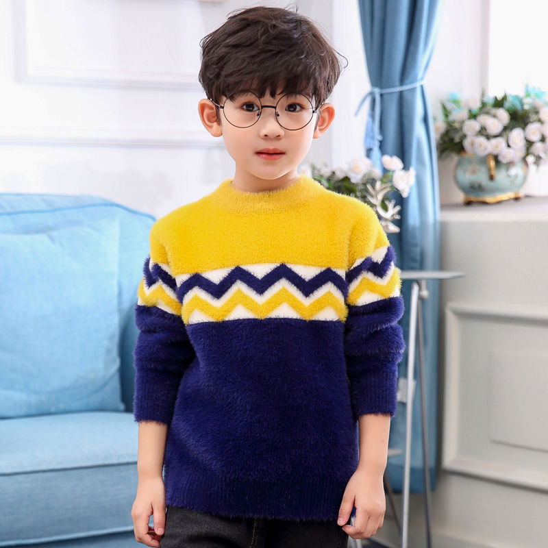 Boys' sweater mink autumn and winter clothes new boys' foreign style Korean baby bottomed sweater thickened for middle-aged children