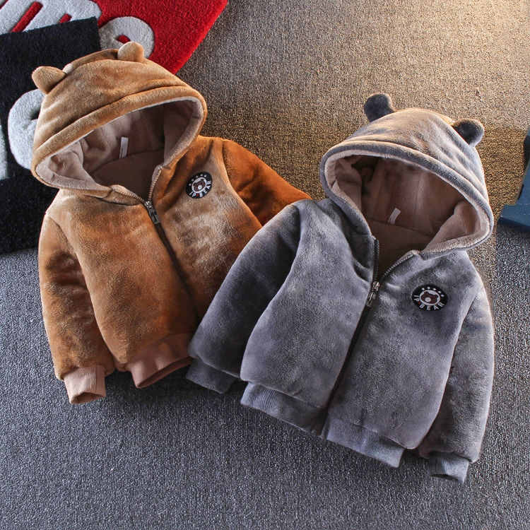 Children's coat  autumn winter new boys' and girls' wool sweater baby autumn winter Plush thickened warm zipper shirt