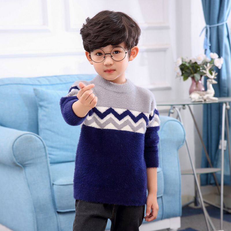 Boys' sweater mink autumn and winter clothes new boys' foreign style Korean baby bottomed sweater thickened for middle-aged children