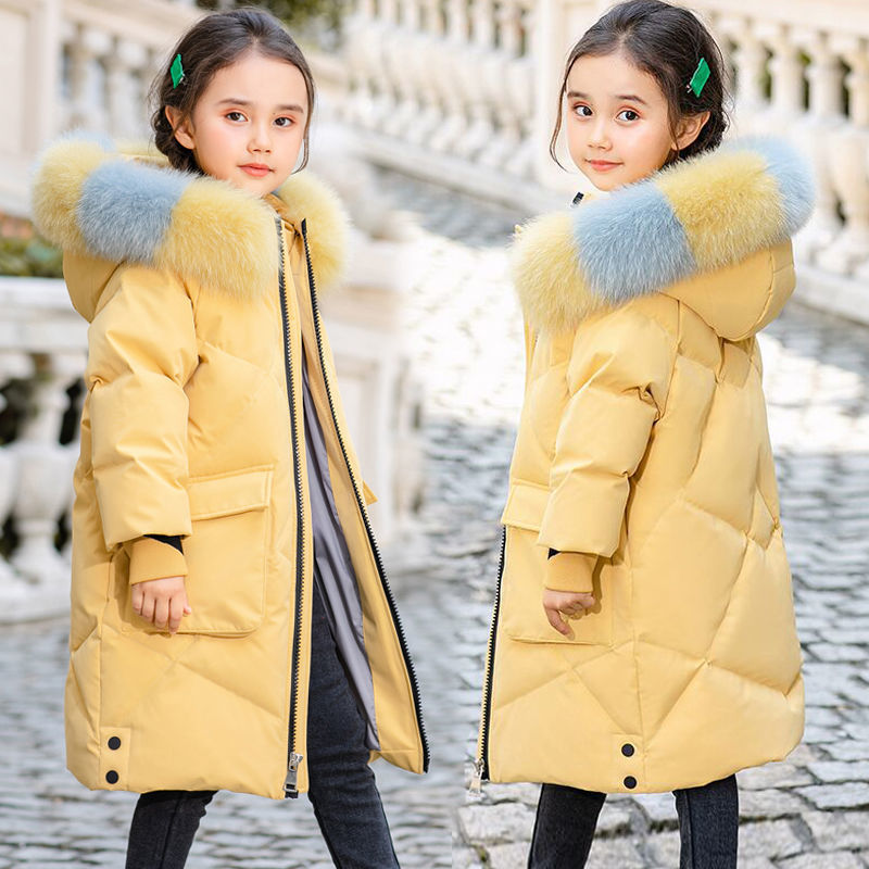 Girls' medium and long cotton padded clothes 2021 new cotton padded jacket children's winter clothes girls' foreign style thickened coat medium and large children's cotton padded clothes