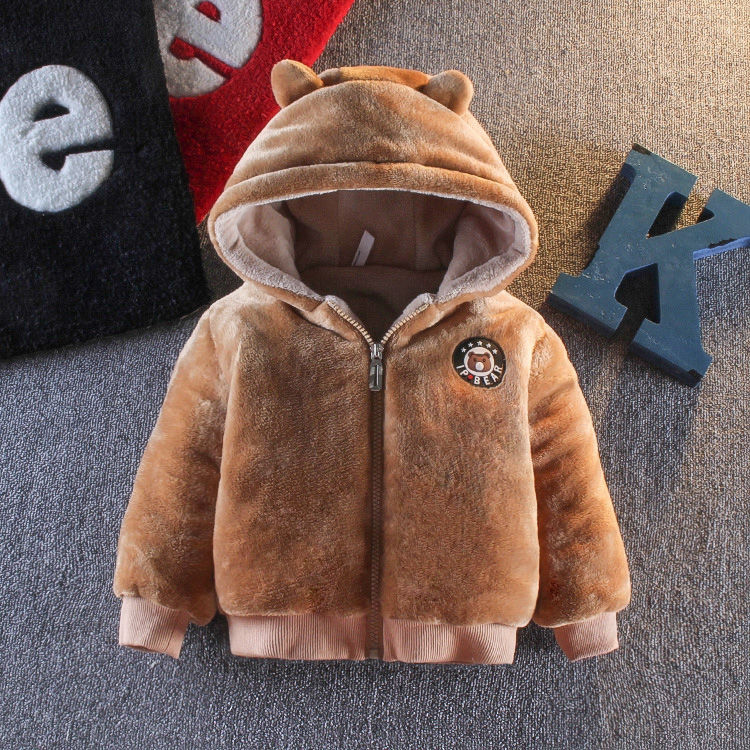 Children's coat  autumn winter new boys' and girls' wool sweater baby autumn winter Plush thickened warm zipper shirt