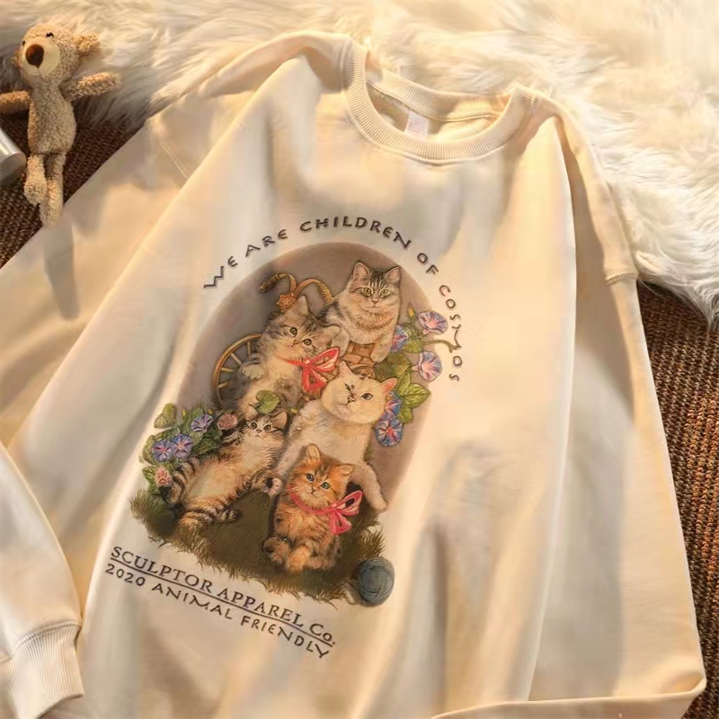 190g autumn winter loose Plush printed round neck women's sweater