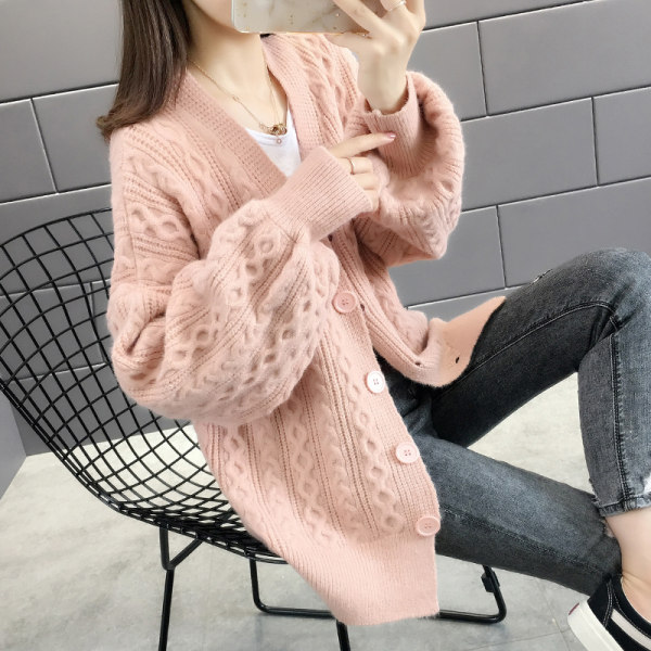 2021 spring and autumn new style wearing temperament Korean version loose foreign style versatile gentle style knitted cardigan women's coat Long Sleeve