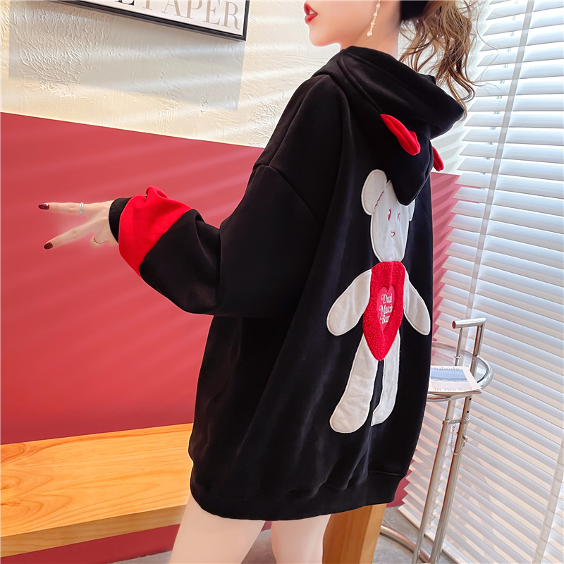 330 composite non pilling embroidery Plush winter hooded women's sweater