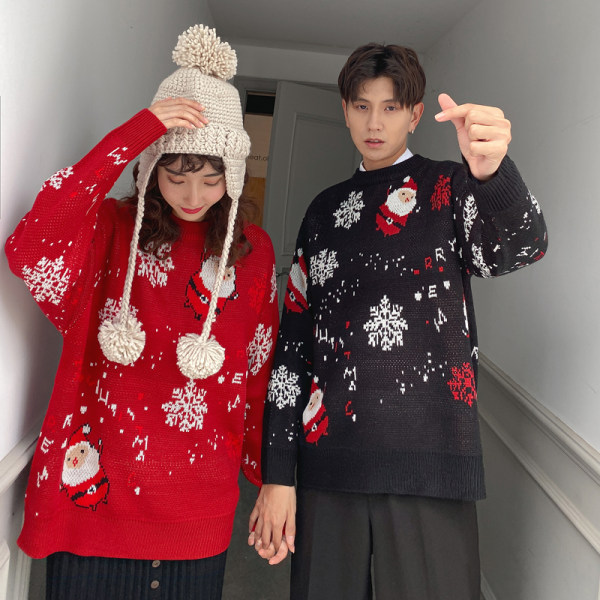 Couple Santa sweater autumn winter 2021 new ins super fire loose thickened sweater men and women