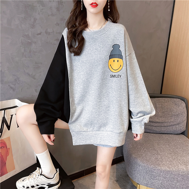 Autumn new Korean fashion round neck autumn thin top women's fashion Japan and South Korea