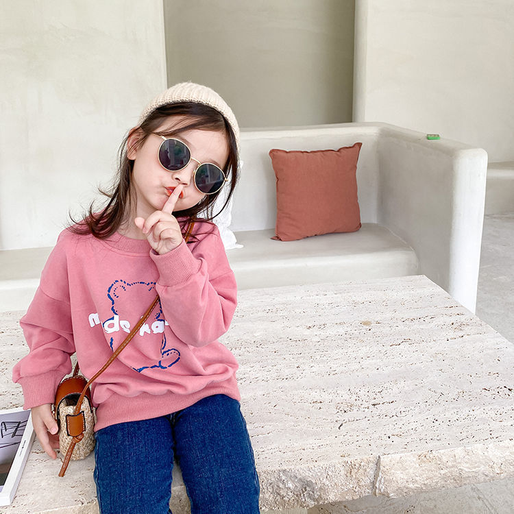 [pure cotton] spring and autumn new children's wear girl's sweater Cartoon Bear foreign style versatile sweater top bottomed shirt fashion