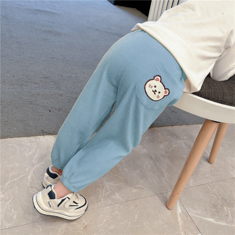 Spring and autumn girls' middle-aged and older children's Korean fashionable casual pants children's sports pants wear leggings and add blue