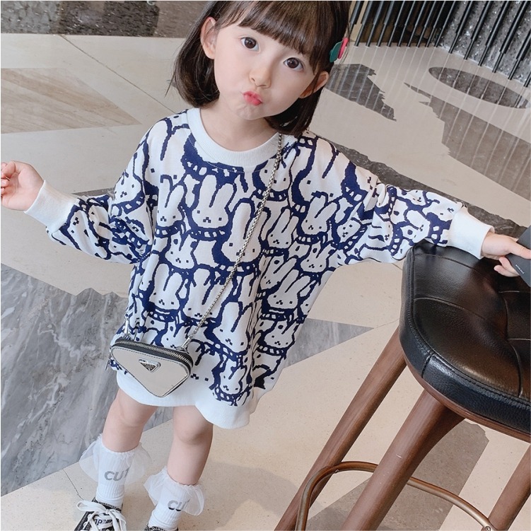 Children's middle and long top girls' long sleeved sweater skirt children's foreign style girl baby loose 2021 autumn new