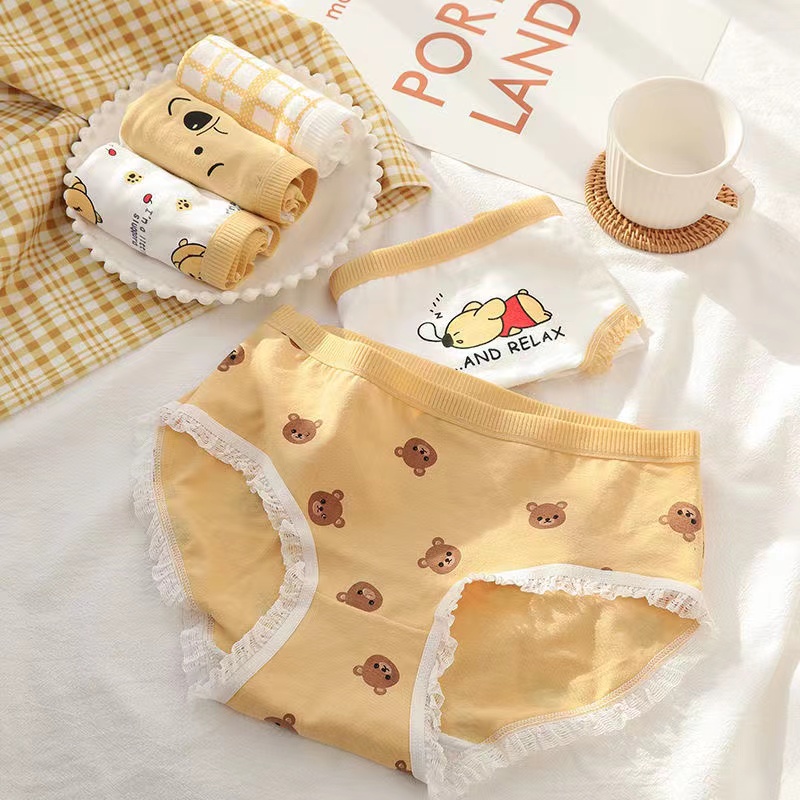 Class a 100% cotton children's big boy underwear female Japanese girl student Cute Cartoon Bear triangle shorts head