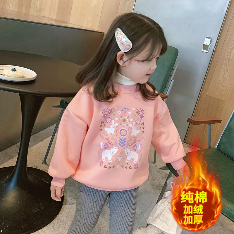 [pure cotton] autumn and winter new plush thickened cartoon printing foreign style versatile thickened bottomed top baby sweater trend