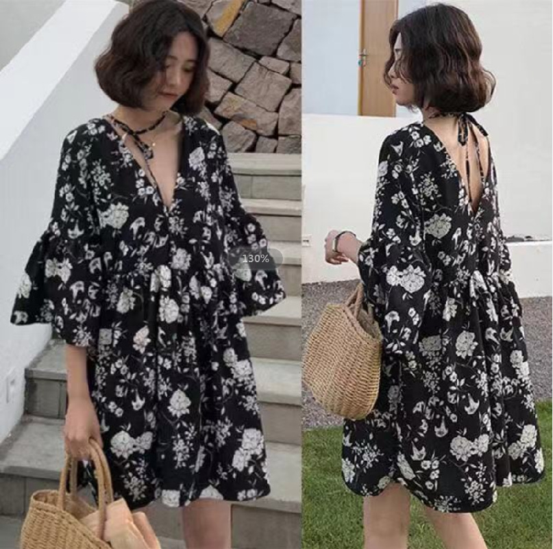 Add fat and increase 2021 summer clothes new fat mm women's clothes loose cover belly hidden meat broken flower dress 200kg