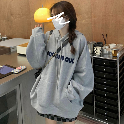 Plush sweater women's new design sense of minority gray Hooded Jacket Women's loose oversize Korean version