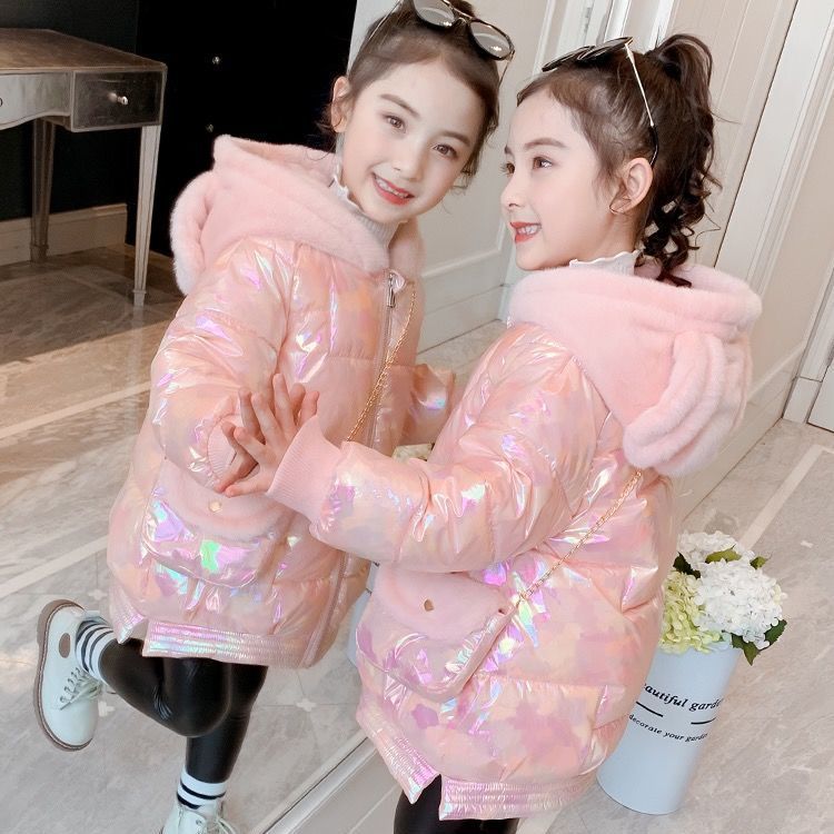 2021 new Korean version of foreign style bright face girls' down cotton padded jacket girls' cotton padded jacket winter clothes Plush thickened children's cotton padded jacket