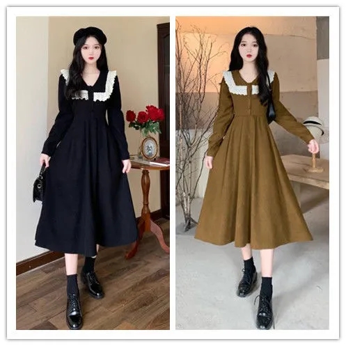 200 kg can wear large women's clothes, fat mm autumn and winter foreign style waist closing corduroy dress, thin and meat covering skirt
