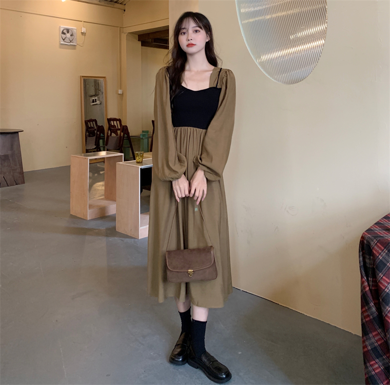 200kg can wear large dress 2021 stitched bubble sleeve long sleeve dress slim skirt for children