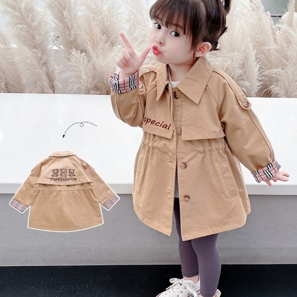 Girls' windbreaker coat 2021 new spring and autumn children's foreign style top children's medium and long clothes girls' autumn clothes