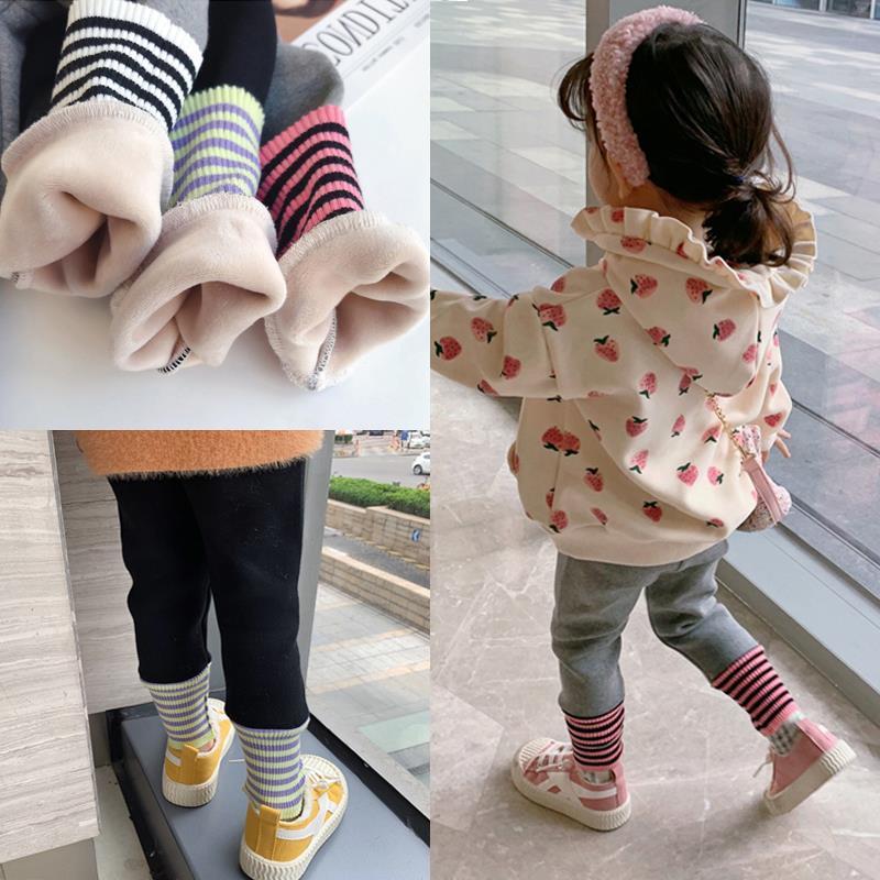 Girls' pants autumn and winter clothes children's Leggings plus Plush foreign style children's all-in-one Plush pants