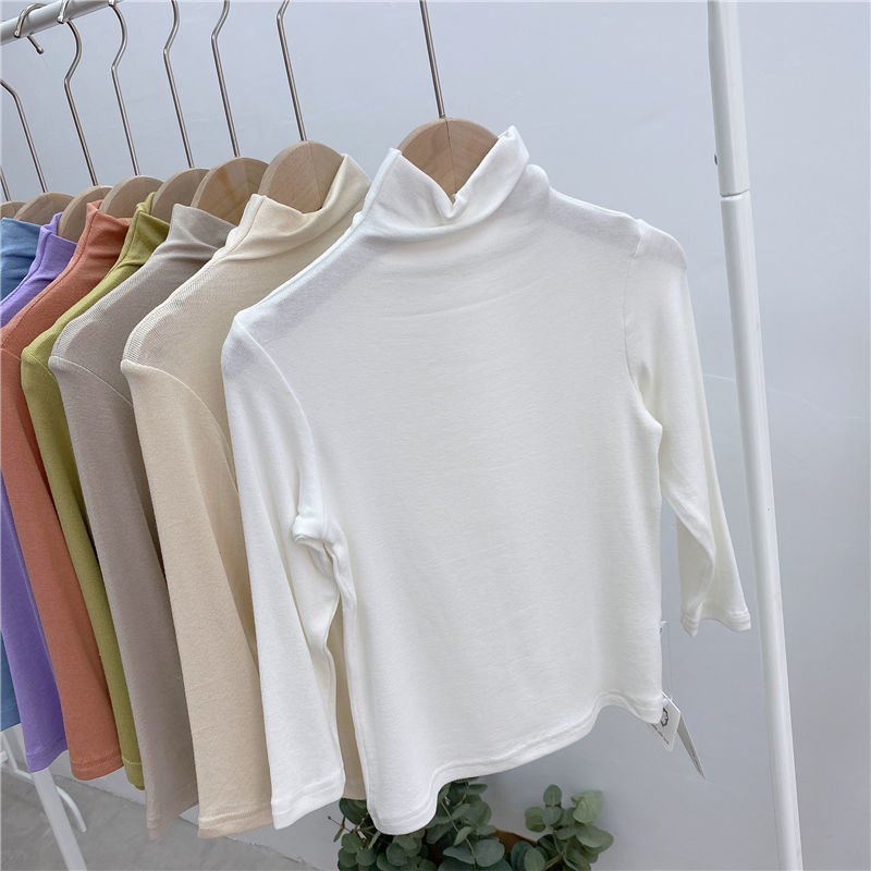 Children's half high collar modal bottom shirt spring thin long sleeve T-shirt boys and girls baby solid color top fashion