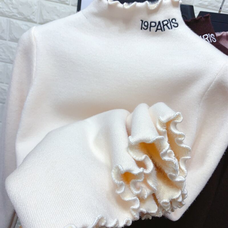 Girls' thickened all-in-one cashmere bottomed shirt autumn and winter new middle-aged and older children's warm cashmere half high collar with T-shirt