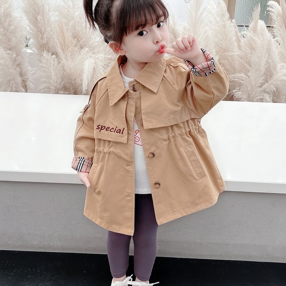 Girls' windbreaker coat 2021 new spring and autumn children's foreign style top children's medium and long clothes girls' autumn clothes