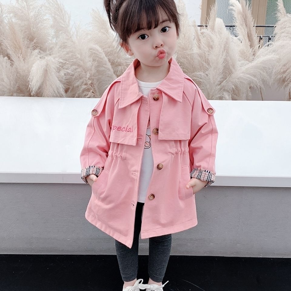 Girls' windbreaker coat 2021 new spring and autumn children's foreign style top children's medium and long clothes girls' autumn clothes