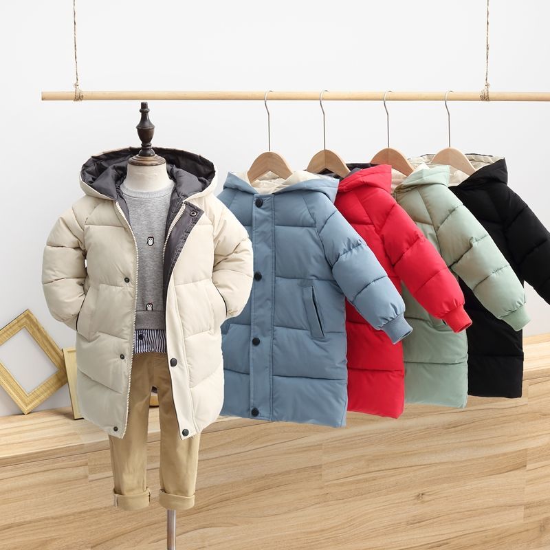 Children's winter medium and long down cotton padded clothes middle and large children's girls' warm coat boys' thickened versatile coat cold proof