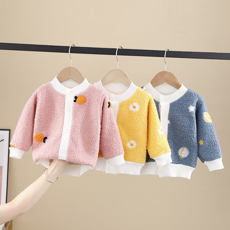Baby plush wool coat boys and girls' double-sided cashmere cardigan spring and autumn clothes 0-5-year-old baby warm coat