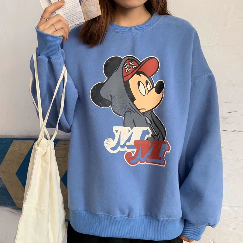 Plush and thickened red Mickey sweater women's 2021 autumn winter new Korean loose BF lazy style