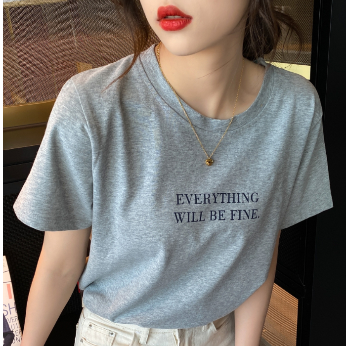 Black round neck short sleeve t-shirt female summer new Korean net red letter loose top I super fire