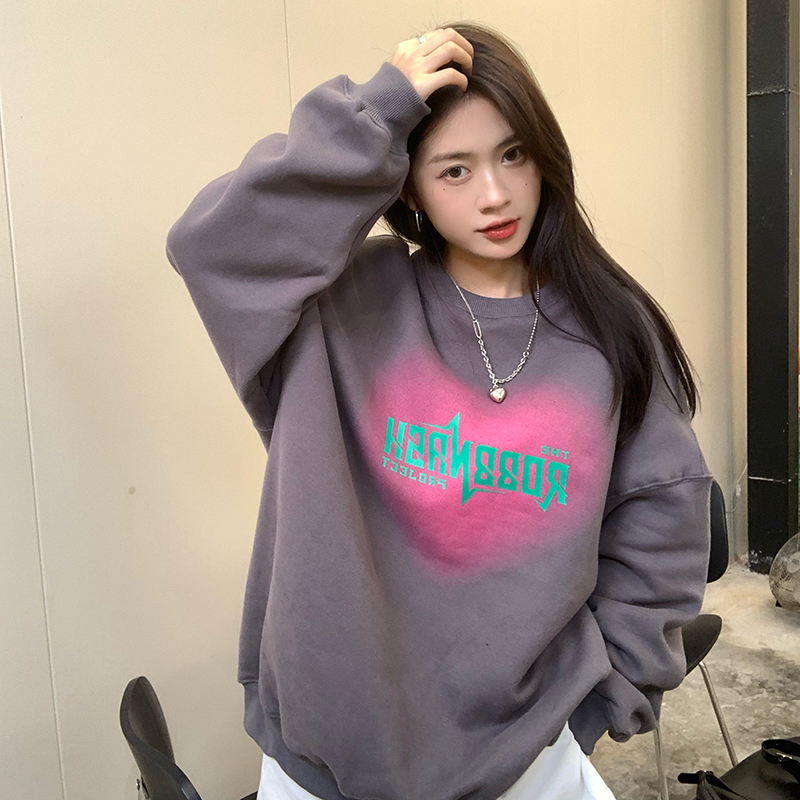 Plush and thickened sweater women's autumn and winter Korean 2021 new front and back printed couple's loose long sleeve top