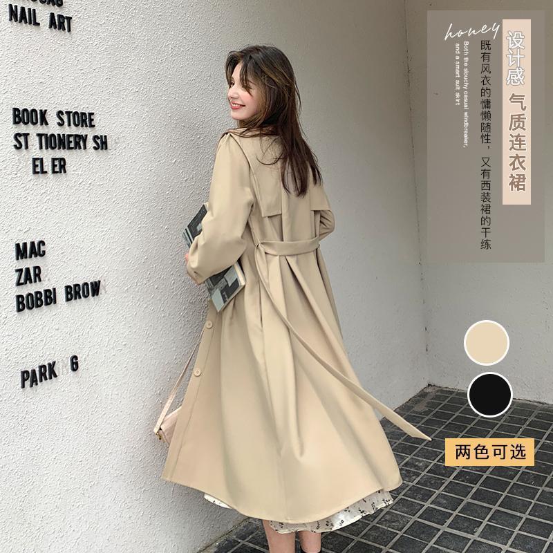 Windbreaker women's autumn new loose Korean style loose temperament polo collar Khaki British style medium and long coat fashion