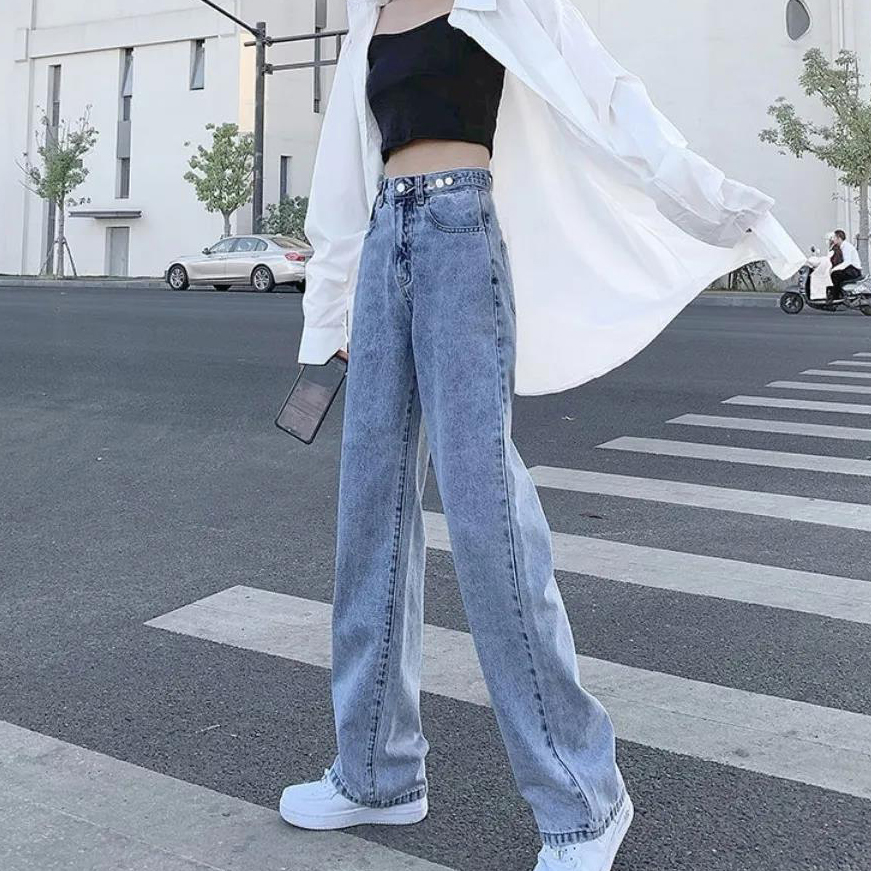 High waist wide leg soft jeans women's 2021 autumn new loose straight tube shows a thin and vertical feeling, and the trend of students' mopping pants