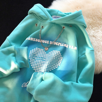 Vintage big fat sister mm200kg love design sense of minority sweater women's autumn and winter loose hooded jacket
