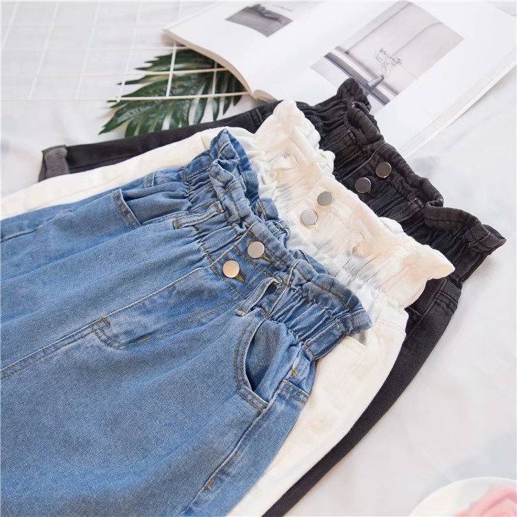 Elastic high waist loose denim A-line shorts women's large fat mm summer hip thigh thick thin wide leg hot pants fashion