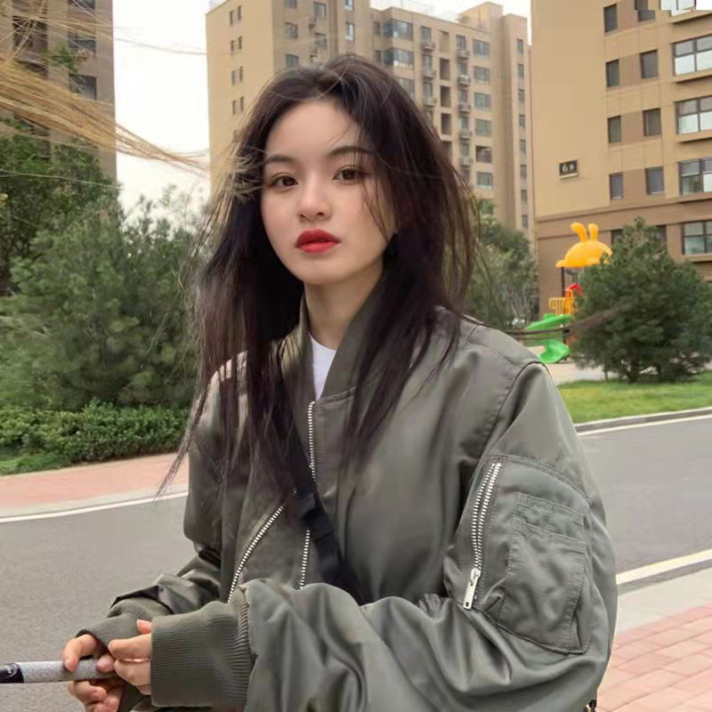 Korean version thin military green baseball suit women's autumn new loose and versatile college style casual BF Jacket Top Fashion
