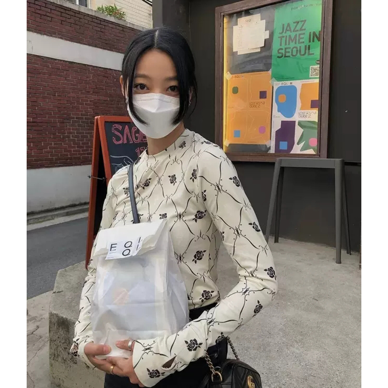 Korean niche brand personalized casual rose printing