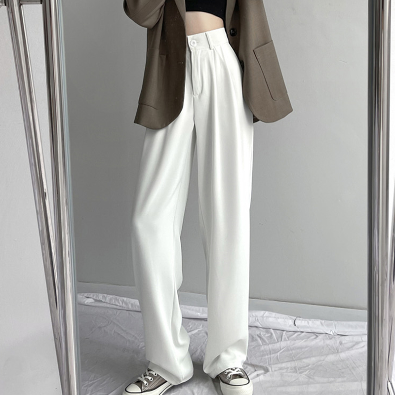 Women's high waist trousers with elastic large suit pants, floor dragging leisure wide leg pants