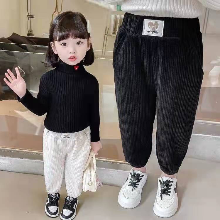 Girls' Plush pants children's thickened cotton pants baby clothes spring and autumn new casual corduroy Leggings trend