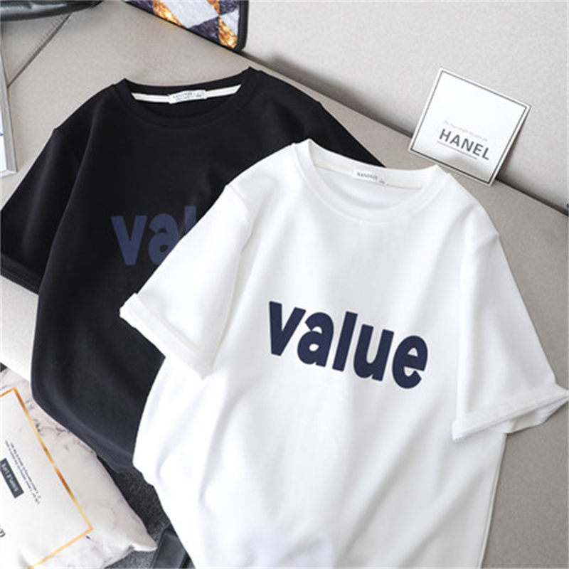 Spring heavy industry frosted short sleeve T-shirt women's thickened regular shoulder tide brand letter loose east gate half sleeve top