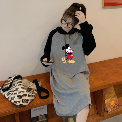 Spring and autumn thin 2021 large women's dress loose Mickey print medium and long guard dress foreign style versatile dress