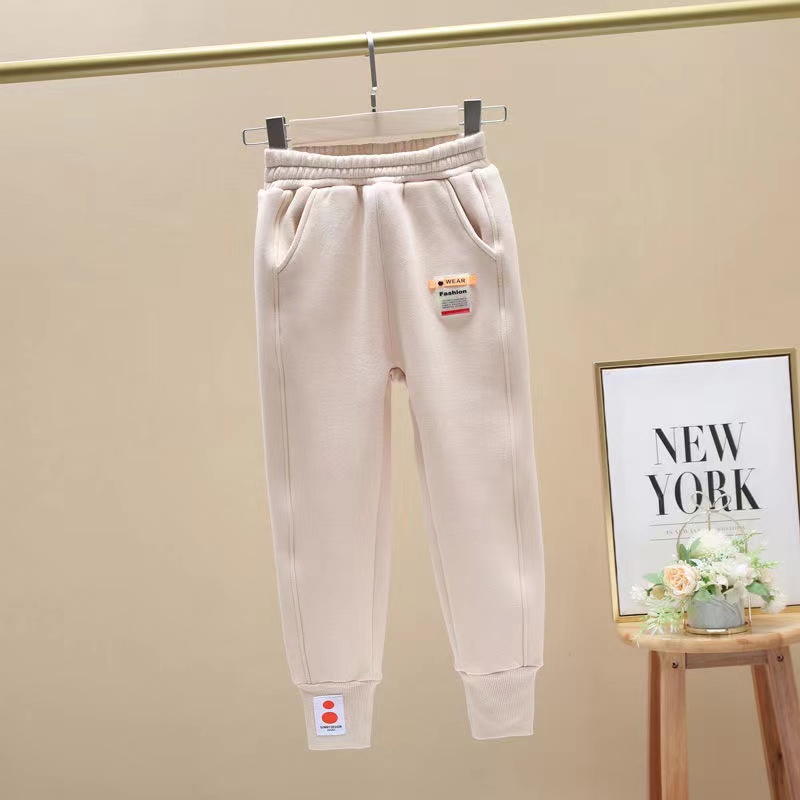 Girls' pants autumn and winter Plush 2021 wear loose and foreign style middle-aged children's and little girls' autumn fashion Sweatpants