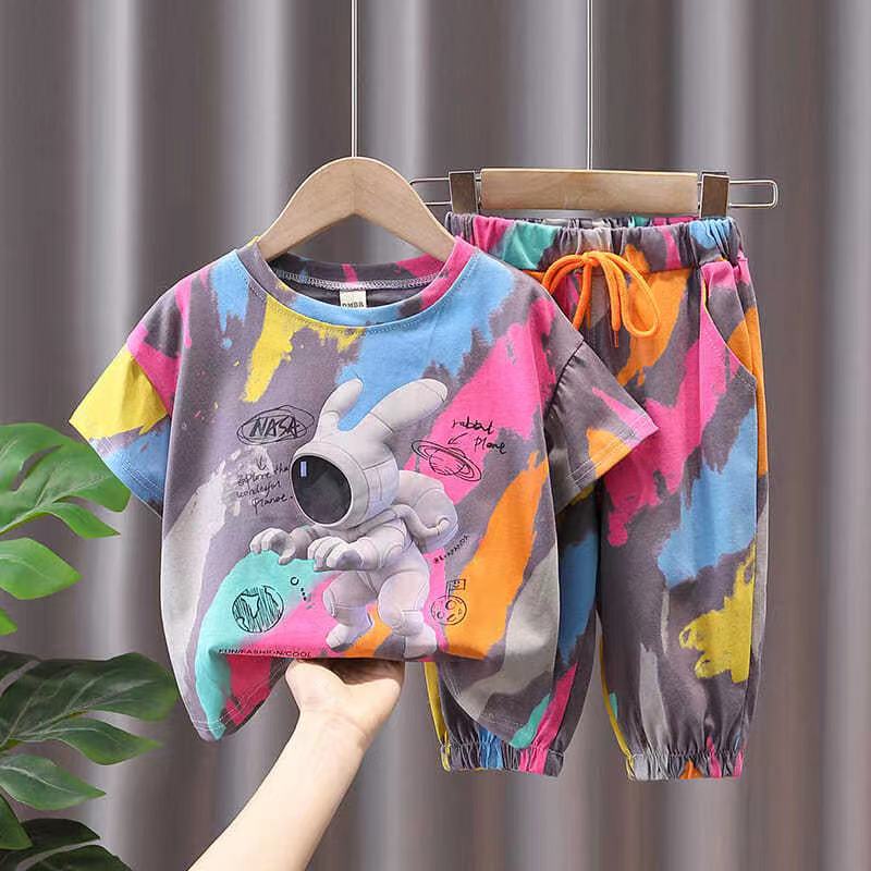 Children's boys summer suit 2021 new sports summer short sleeve children's foreign handsome baby clothes trend