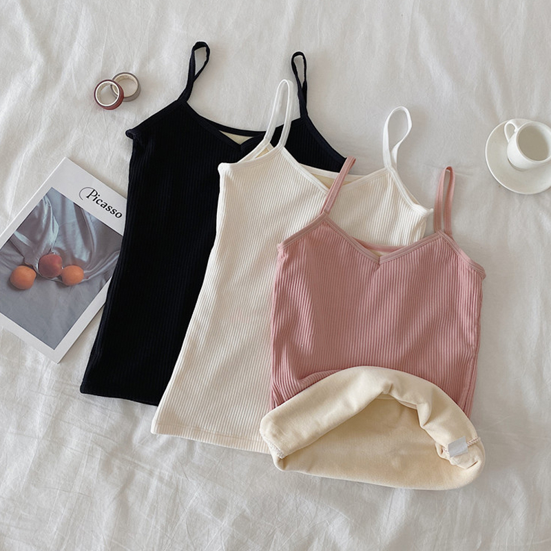 Plush and thickened small suspender vest women's inner layer with spring and autumn and winter heating and cold proof thermal underwear burst bottom coat
