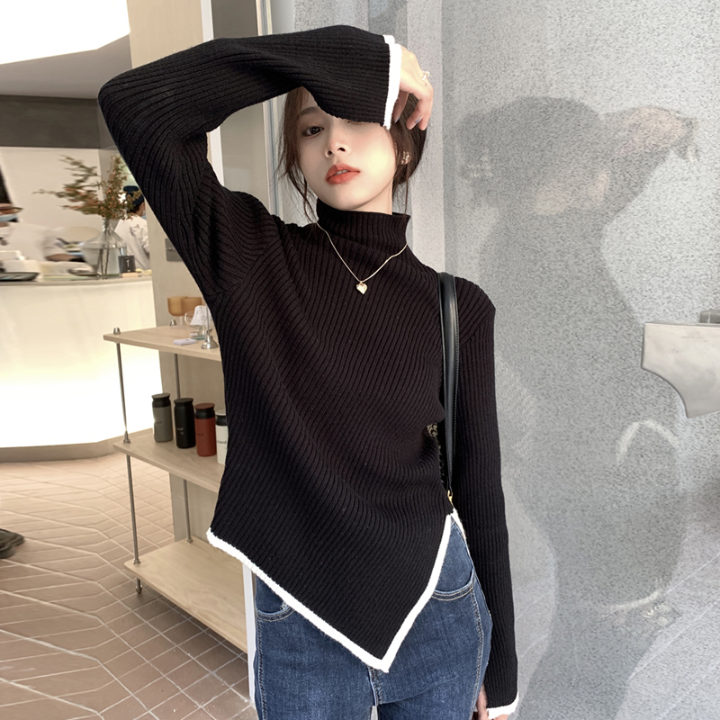 With a bottomed shirt inside, women's design sense, minority high collar sweater 2021 new autumn and winter chic senior unique top