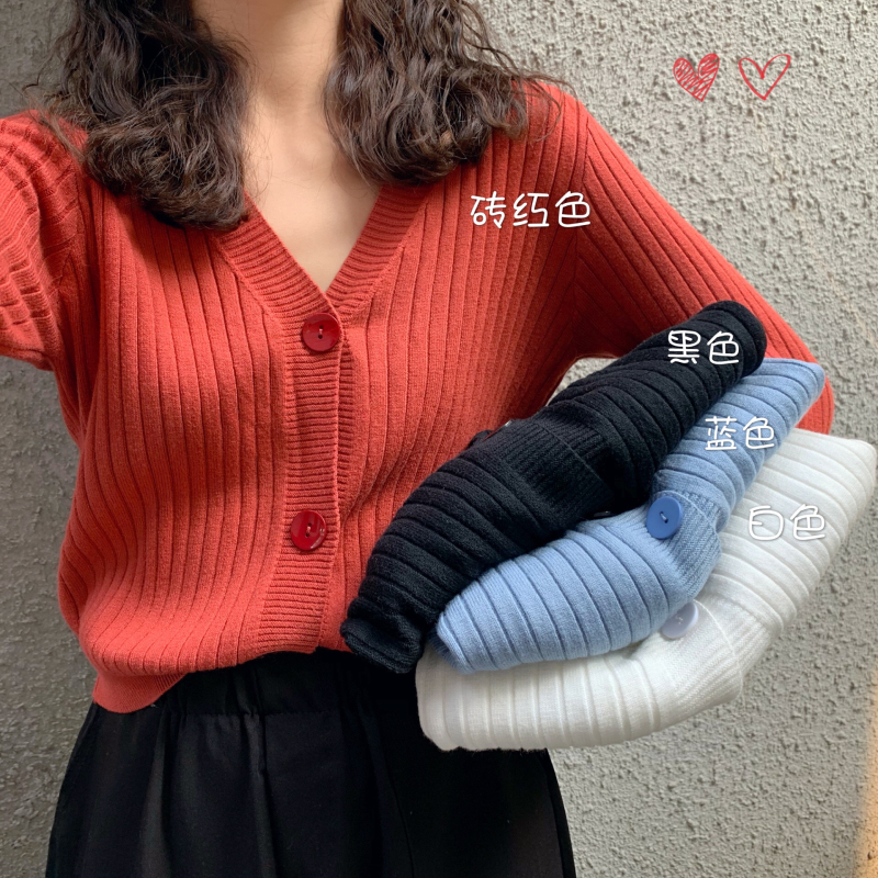 Spring 2022 new style outer wear gentle wind short loose V-Neck Sweater Coat sweater cardigan women's top