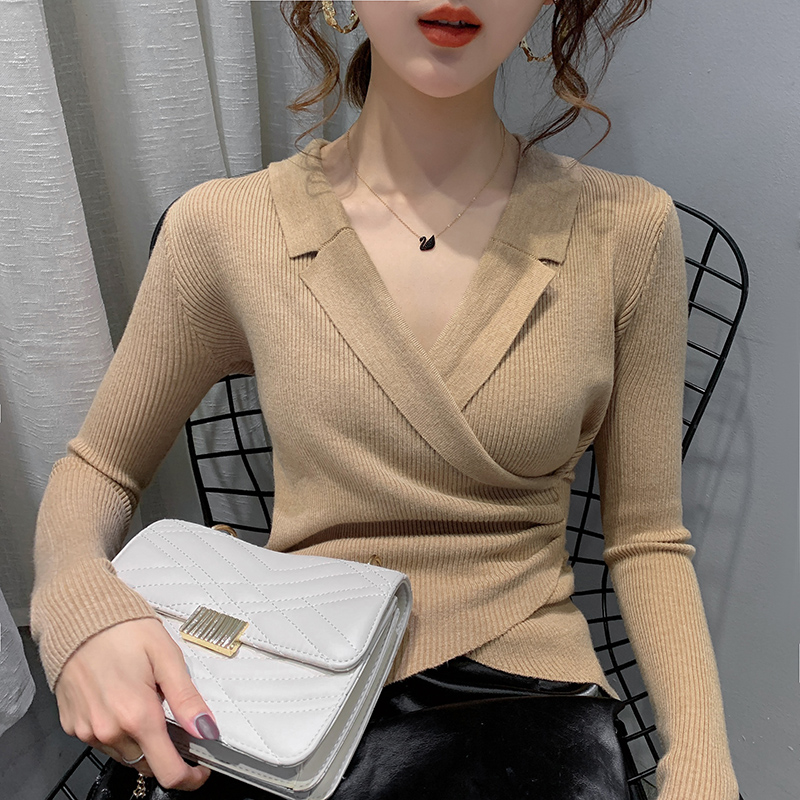 V-neck bottomed sweater women's inner wear 2022 autumn winter new foreign style slim fit outer wear thickened Pullover Sweater Top