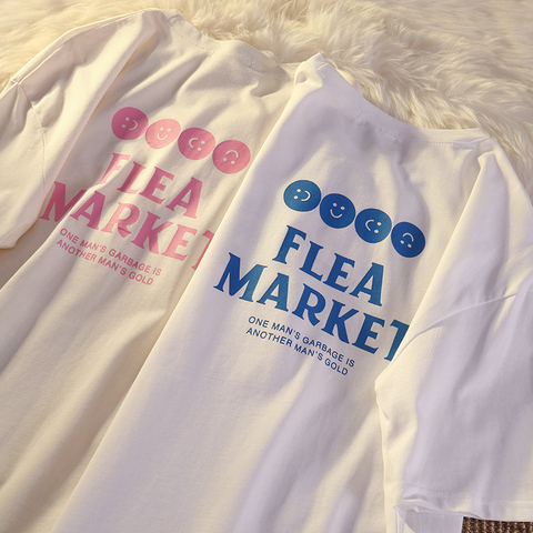 New summer t-shirt female short sleeve student lazy print medium long t-shirt female