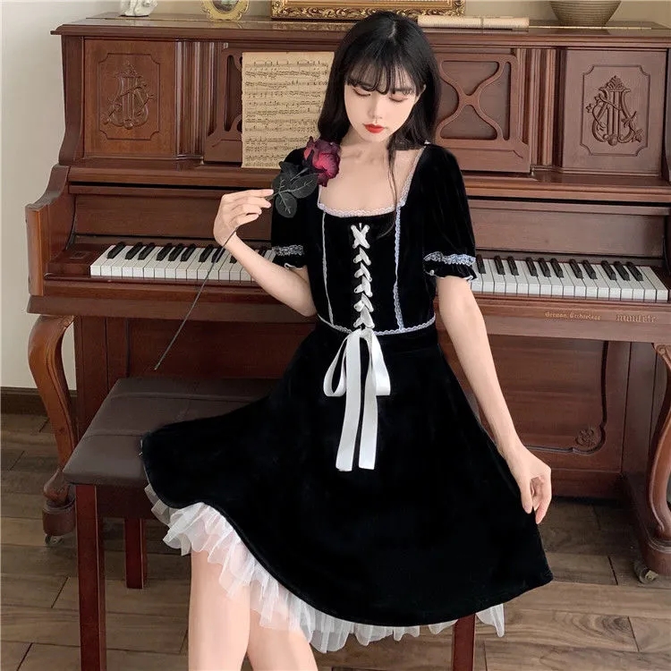 2021 summer new large women's dress fat mm bubble sleeve bandage shows thin temperament lace splicing foreign style dress women
