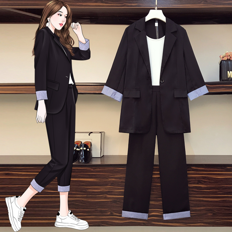 Fat sister thin cover meat suit 2021 early spring new large women's wear age reducing temperament suit coat two-piece suit